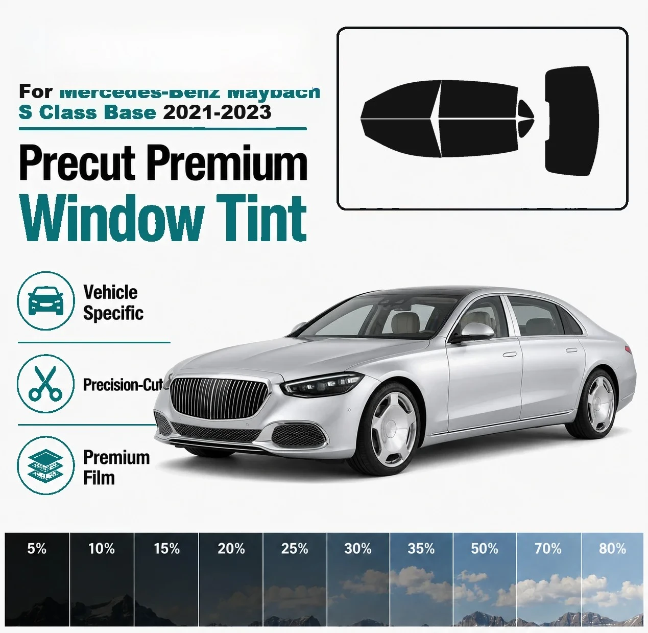 Vehicle Specific Window Tint For Mercedes‑Benz Maybach S Class Base 2021‑2023 UV Heat Rejection Privacy Anti‑Glare Film car