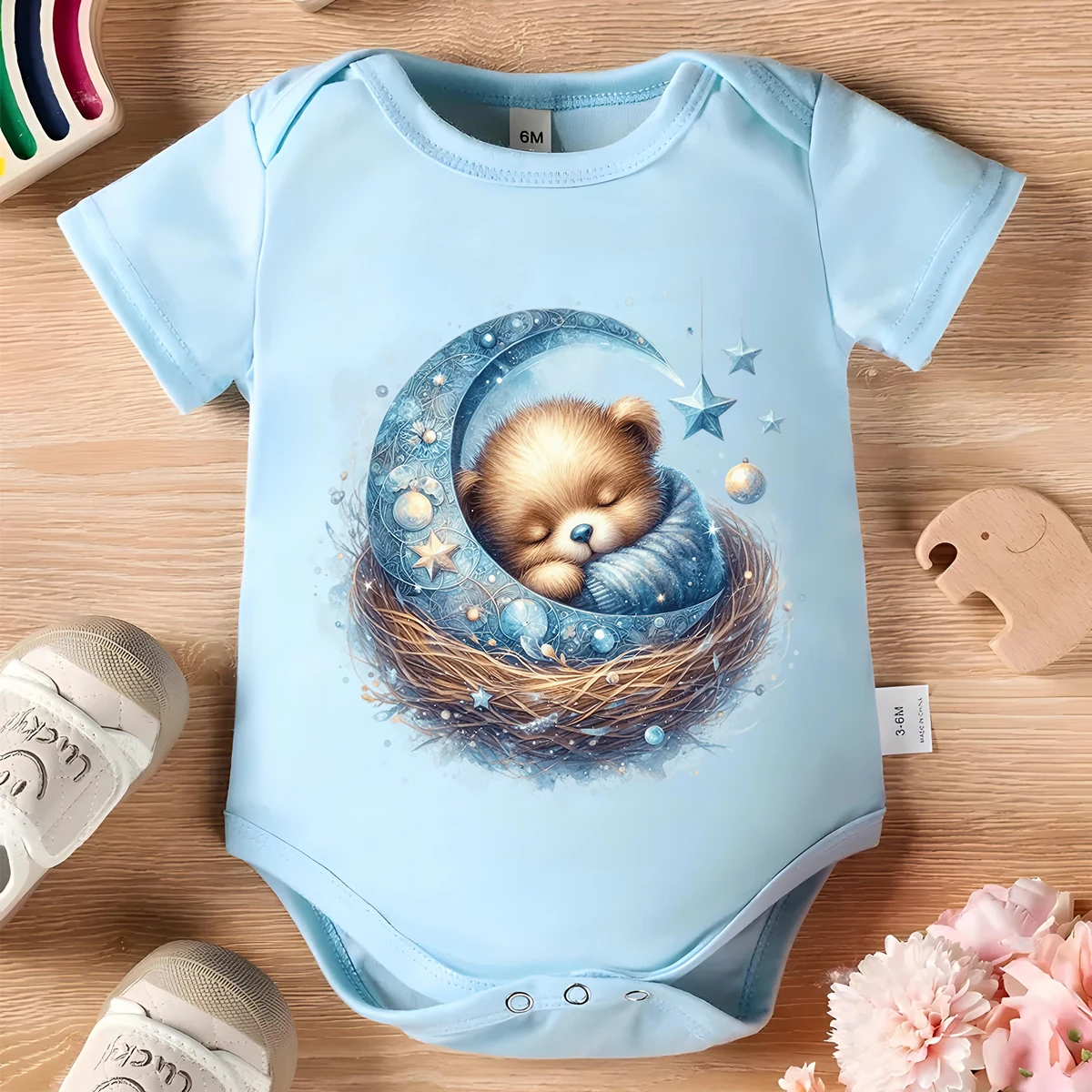 100% Cotton Baby Clothes Baby Onesie Bodysuit My Baby Bear Good Night Print for 0 To 12 Months Newborn Short Sleeves Romper