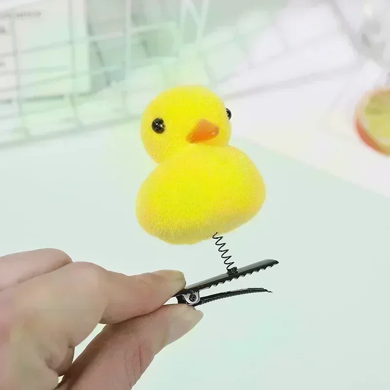 Épingle à cheveux en peluche de petit canard jaune pour enfants, pince à bec de canard bricolage, accessoires de dessin animé 3D drôles, mode de