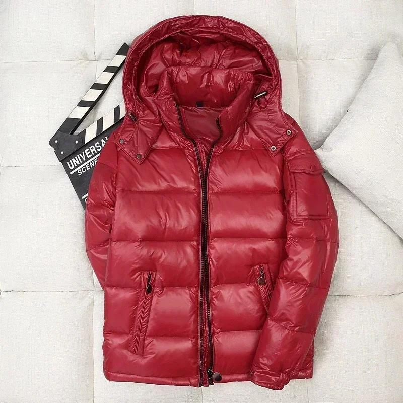 New Fashion Men Shiny Puffer Jackets Man Hooded Casual White Duck Down Coats Quality Male Outdoor Windproof Warm Jackets Size 4X view 4