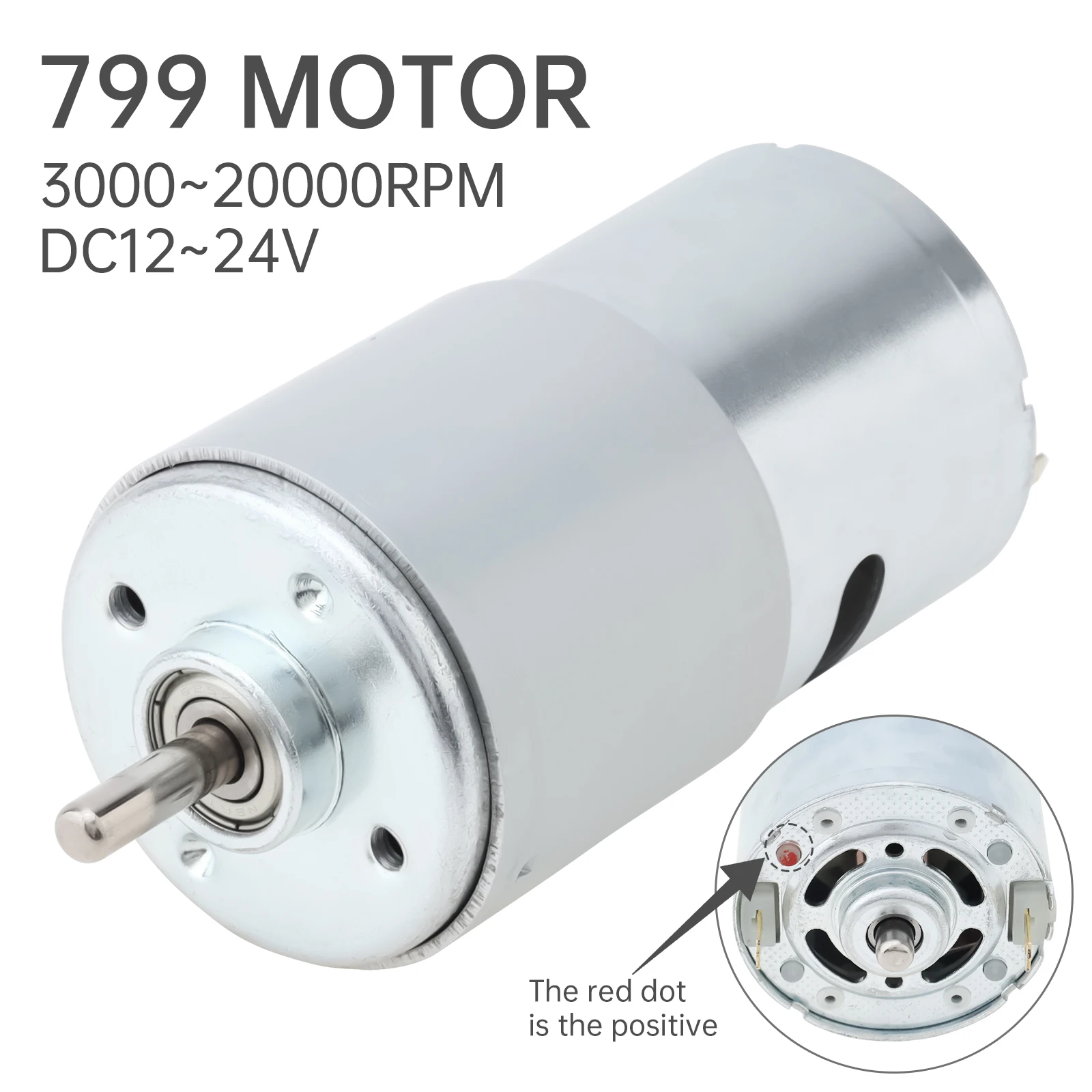 799 DC Motor 12-24V 20000RPM Large Torque Micro Motor with Double Ball Bearing for Power Tools Vacuum Cleaners Fans DIY Toys