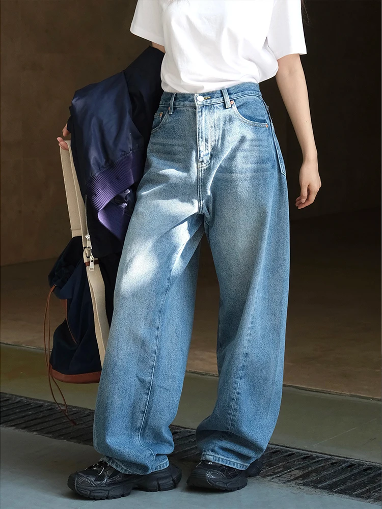 SHENGPALAE Spliced Washed Jeans For Women High Waist Wide Leg Denim Pants Streetwear Female Trousers 2024 Winter New 26D9963