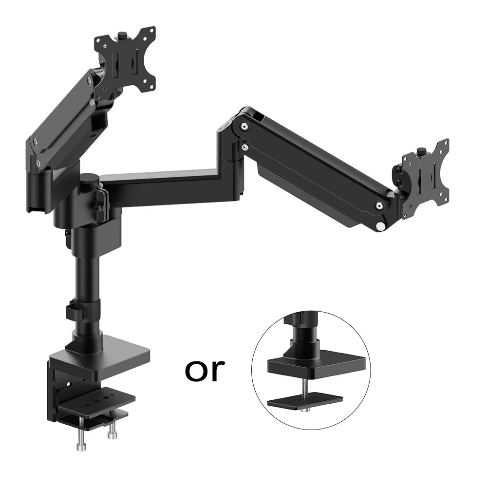 

Heavy Duty model double arms Gas Spring bracket monitor mount max 20kgs height adjustable for LCD LED arm with C-Clamp