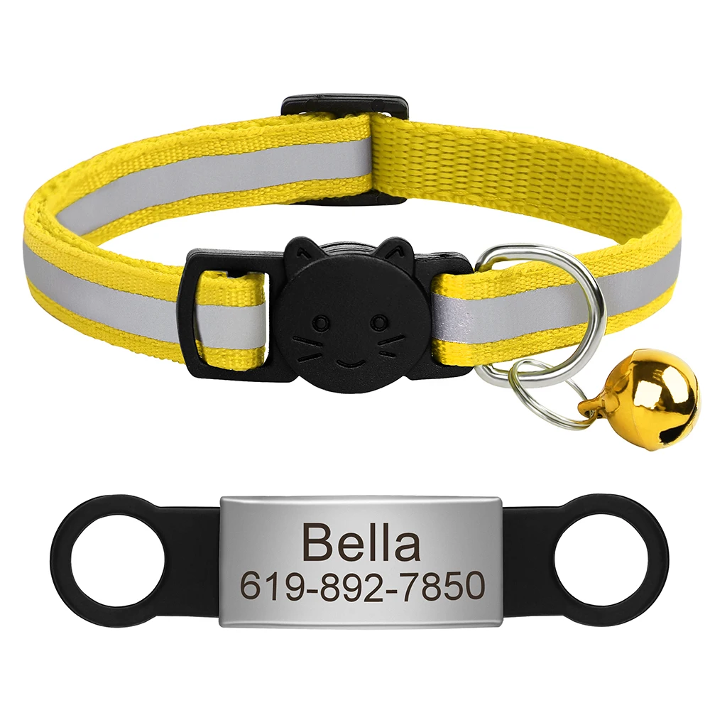 Aangepaste kattenhalsband Reflecterende kattenhalsband Gratis gegraveerd Puppy Kitten Huisdier ID Naambordketting met bel Anti-verloren voor katten