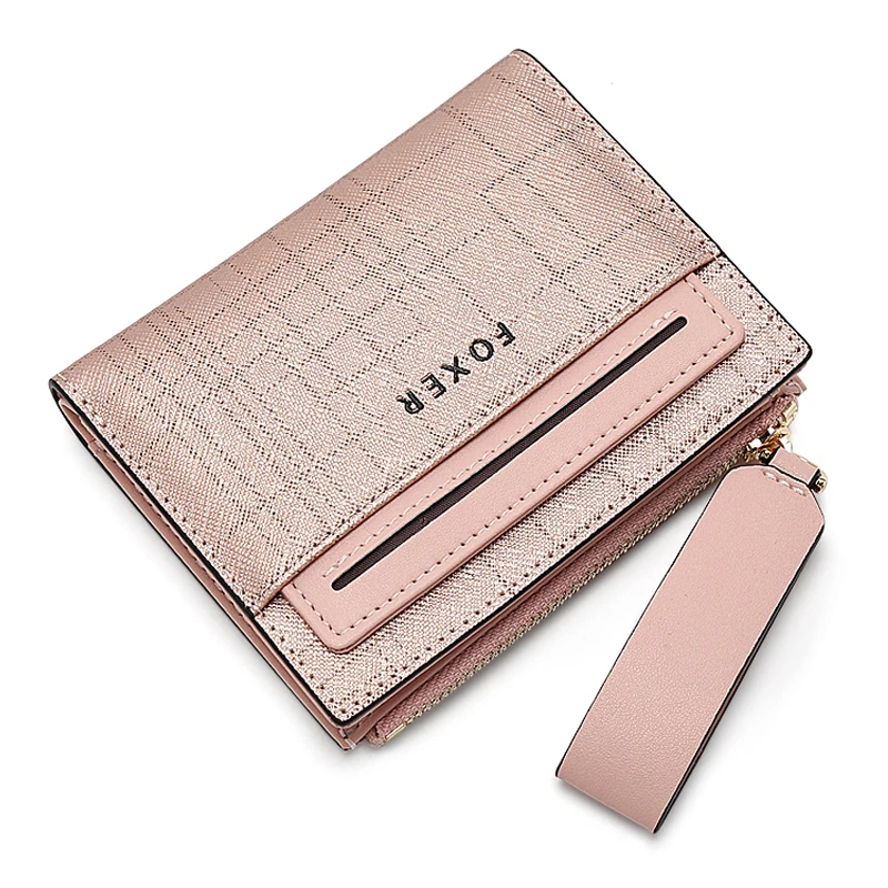 FOXER Spilt Leather Women's Fashion Short Buckle Zipper Wallet Temperament 2025 New Multi Card Coin Clutch Purse Gift For Mom