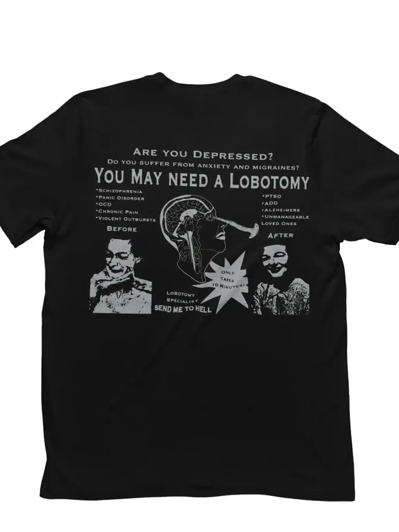 Sponsored Ad Send Me To Hell Lobotomy T-Shirt Vintage Washed Men's Stylish Designer Clothes Versatile Breathable Tall
