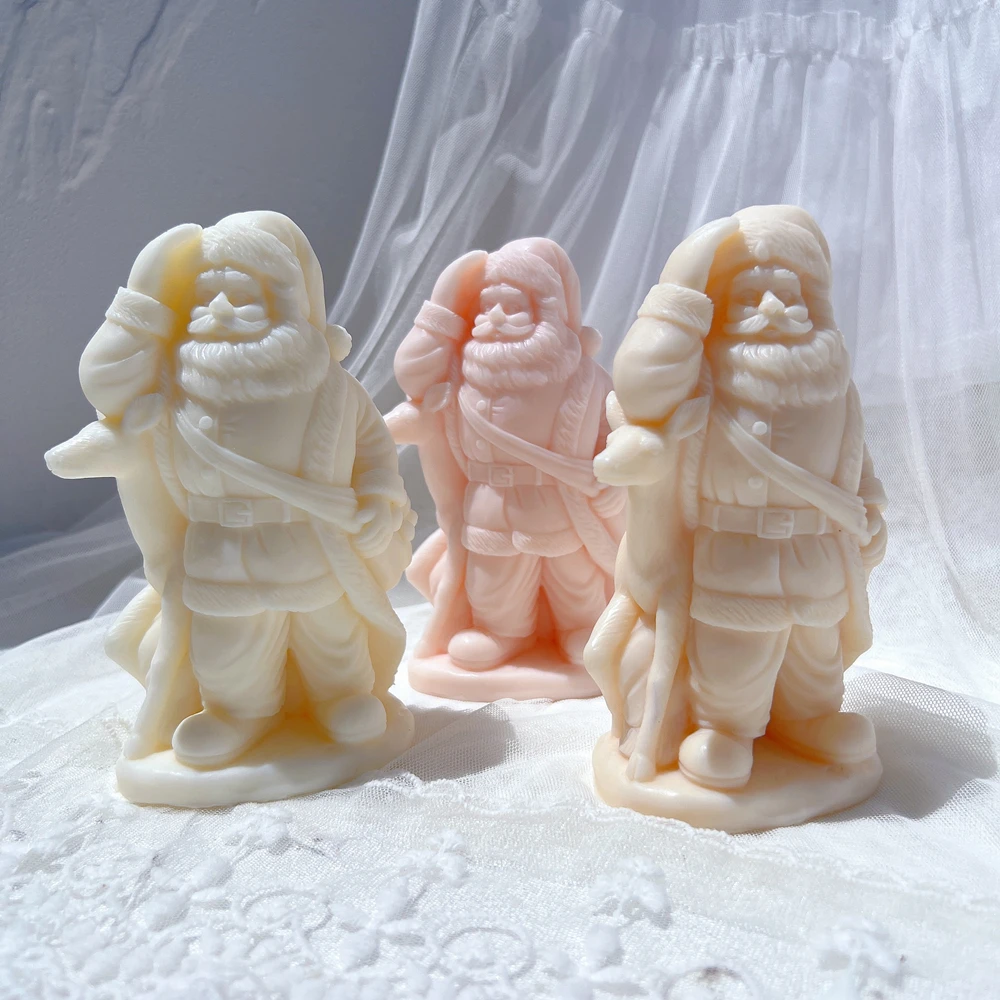 Deer Santa Claus Candle Mold Father Christmas Resin Silicone Mold Kriss Kringle Plaster Gypsum Mould For Christmas Art Sculpture