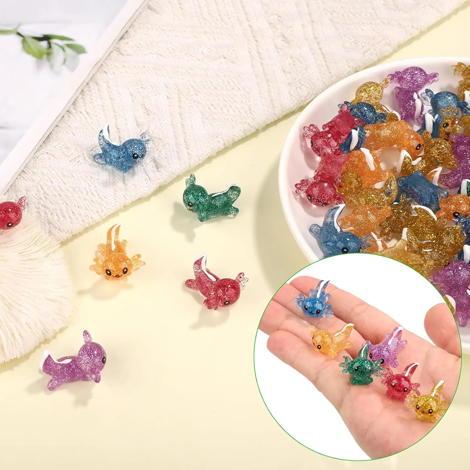 10/20pcs Mini Resin Axolotl Miniature Glitter Axolotl Tiny Animal Figures Ornament for DIY Potted Plant Decor