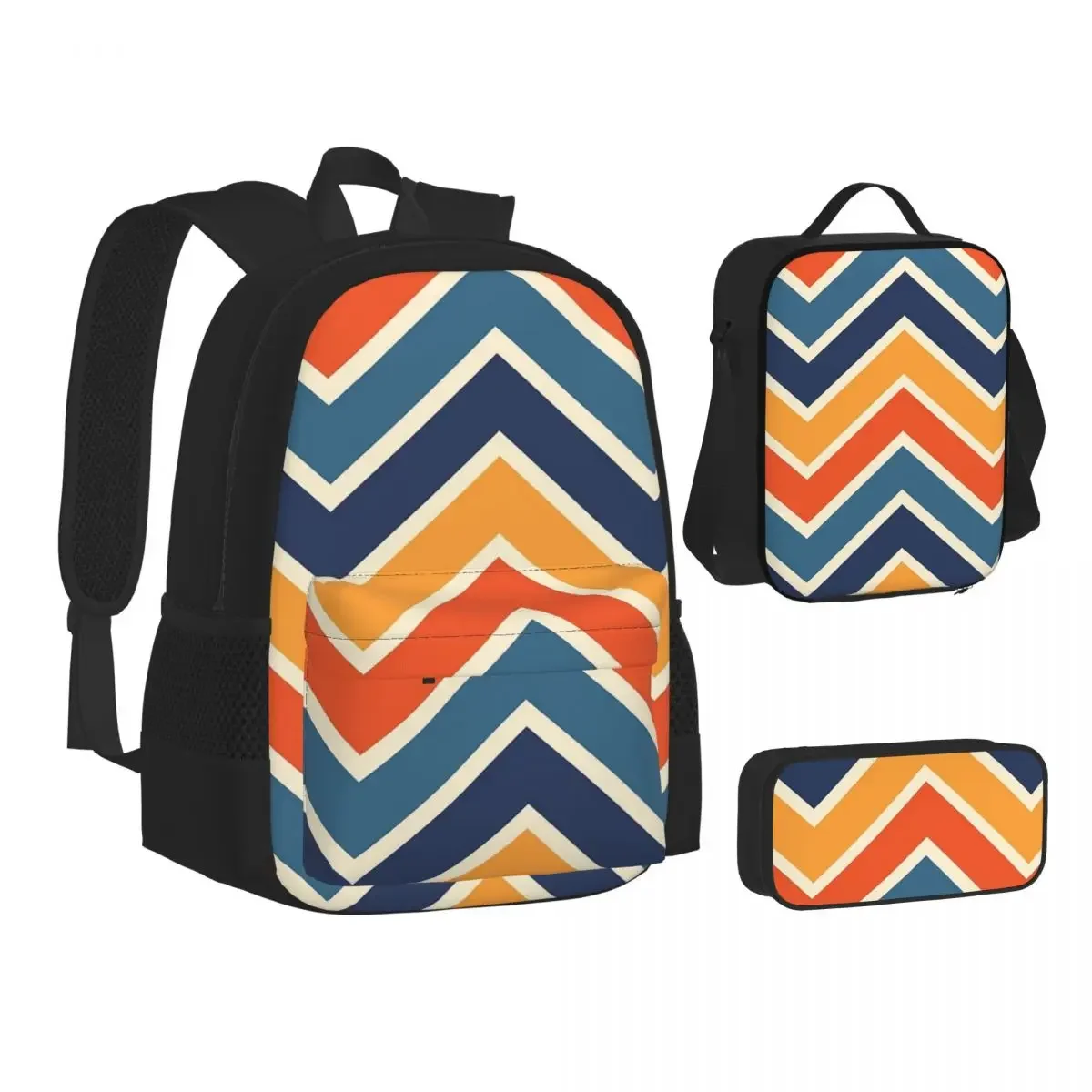 

Classic Retro Chevron Vintage 70s 80s Backpacks Boys Girls Bookbag School Bags Kids Rucksack Lunch Bag Pen Bag Three-Piece Set