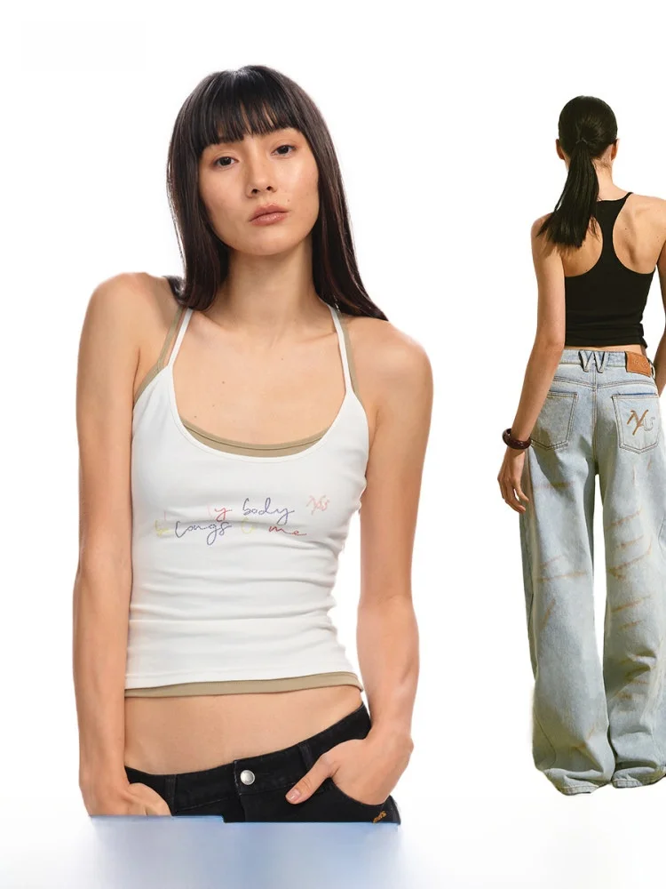 

Вязаный жилет Naws Candy с эластичными вставками из хлопка и волокон, с буквенным принтом, летняя одежда