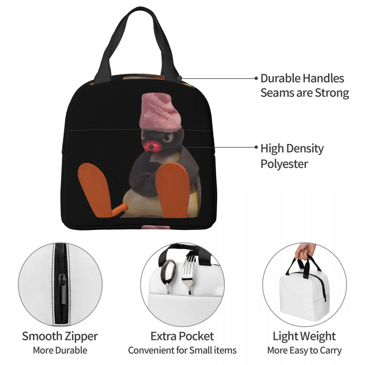 Bolsa de almuerzo de Pingu Noot Pinga Penguin TV, aislamiento Bento Pack, paquete de comida, bolso de mano