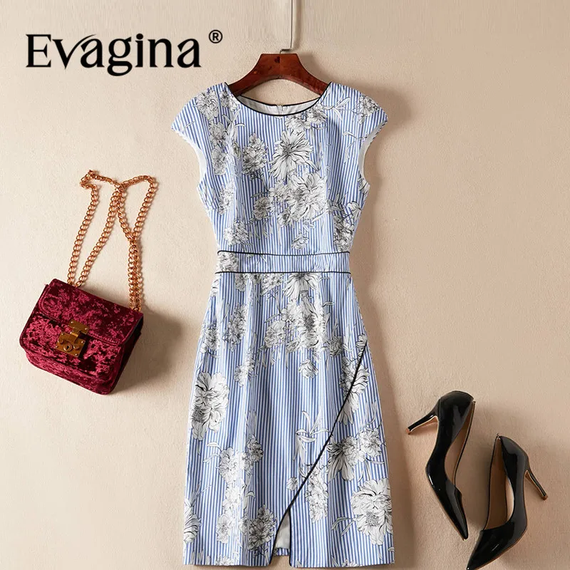 

Evagina Fashion design Spring Summer Women's Garment Sleeve Printing Splicing High Street S-XXL Elegant Mini Dresses