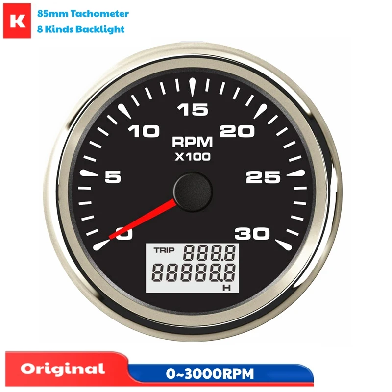 

Auto 0-3000RPM Tachometers Devices with 8 Kinds Backlight Color Revolution Meters 85mm Marine Rev Counters Sus316L Bezel 9-32vdc