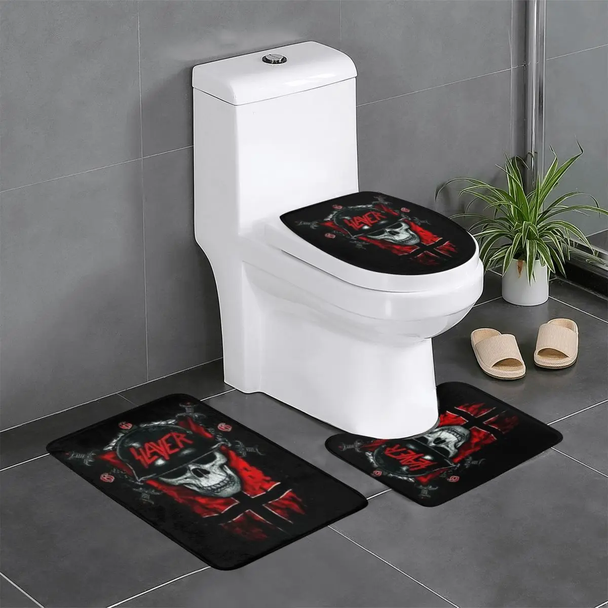 Custom Heavy Metal Rock Band Slayers Bathroom Rugs Sets Non-Slip Absorbent 3 Pieces Bath Toilet Rugs Mats