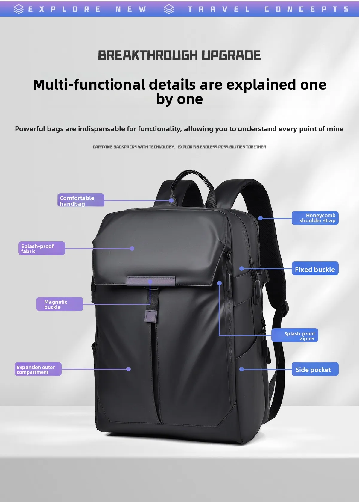 Mochila sólida de cuero PU de gran capacidad escalable, mochila de negocios, casco de viaje, mochila de baloncesto, bolsa de viaje