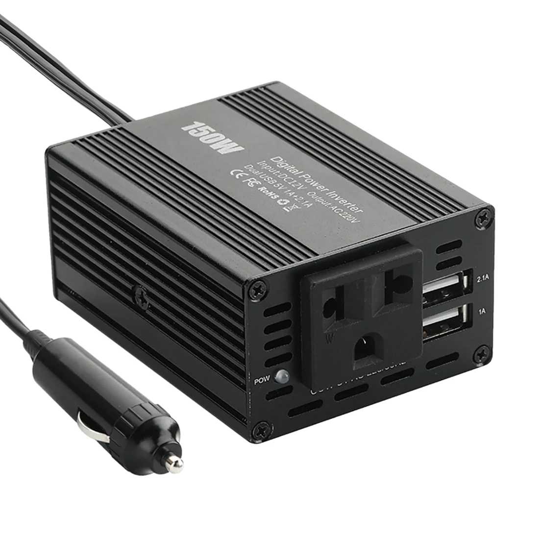 

150W Power Inverter DC12V to AC220V Power Converter Splitter Double USB Fast Charging Car Power Inverter Black EU