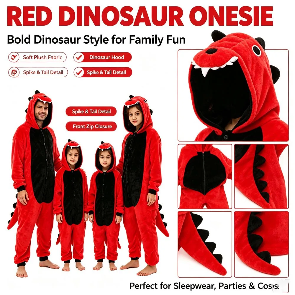 Family Matching Dinosaur Onesie Flannel Kigurumi Adult Kids Winter Pajamas Cartoon Animal Jumpsuit Halloween Cosplay Sleepwear