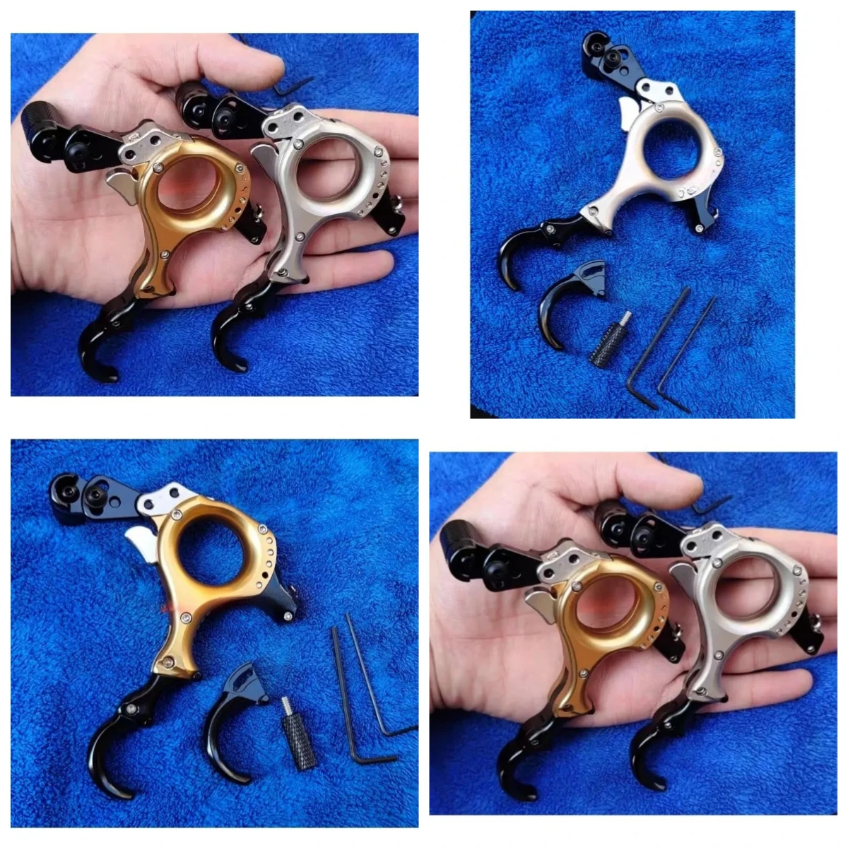 Three four finger interchangeable grip brass plate metal dispenser