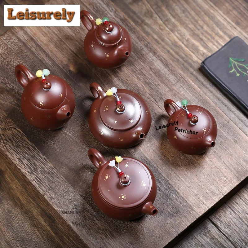 

Классические чайники из фиолетовой глины Исин, знаменитый мастер, ручная работа, посыпка, золотой горшок, необработанная руда, фиолетовый чайник из грязи Чжу, набор для напитков Zisha