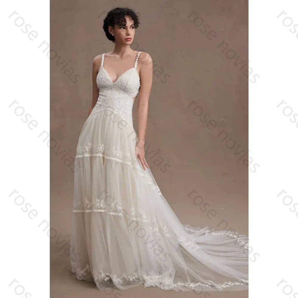 

Customized White Elegant Wedding Dresses V-Neck A-line High Quality with Lace Sexy for Floor-length for Bespoke Occasion Party