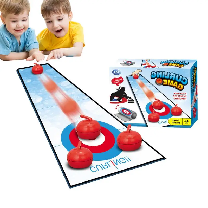 Tabletop Curling Game Table Golf Game Educational Curling And Golf Game With Mat Children Travel Party Fun Indoor Golf Game