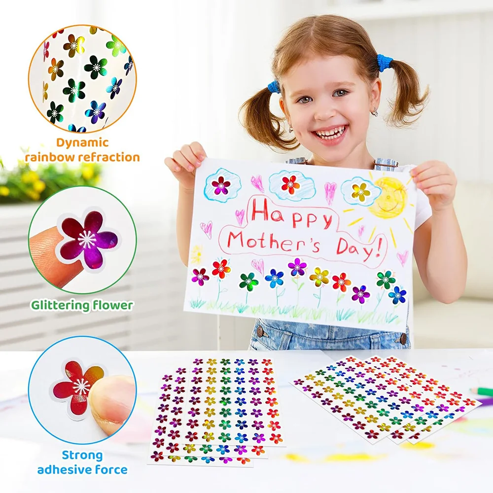 480‑1620Pcs Holographic Shiny Reward Stickers Simple Star Flower Heart Self‑adhesive Incentive Stickers Kids Students Classroom