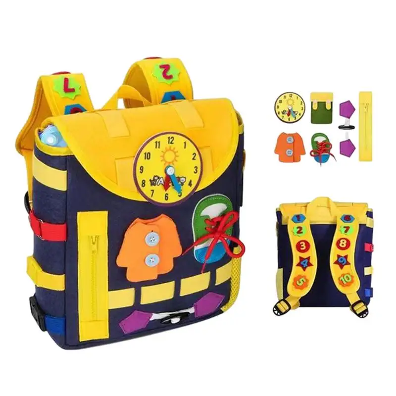 Montessori Felt Mochila para Criança, Busy Board, Brinquedos Educativos para Crianças, Habilidades Motoras Finas, Desenvolvimento