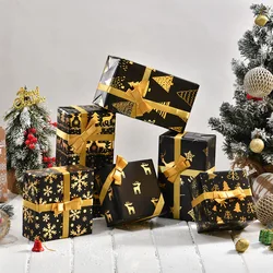 6PCS Christmas Gift Wrapping Paper Flower Bouquet Packing Black Kraft Paper DIY Crafts Paper New Year Party Packaging Decor