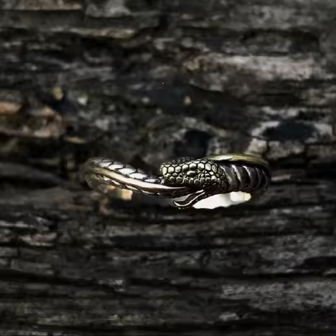 Ouroboros Ring Men's Trendy Hip Hop Punk Style Snake Index Finger Ring Fashion Imitation Thai Silver Men's Open Ring