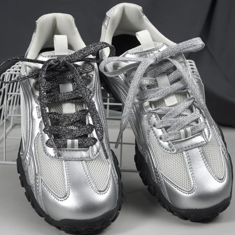 1 Paar Silber-Schwarze Glänzende Perlenschleifen-Schnürsenkel 120cm Sneaker Sport Schuhbänder Stiefelschnürsenkel Schuhbänder Schnüre – Detail 3