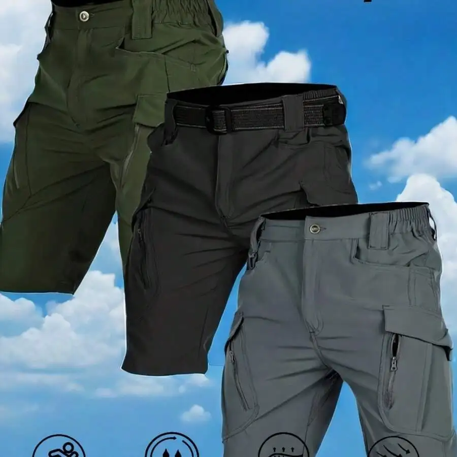 3 Pcs Outdoor Lightweight Quick-Drying Breathable Elastic Waist Tactical Shorts With Multiple Pockets For Hiking Climbing