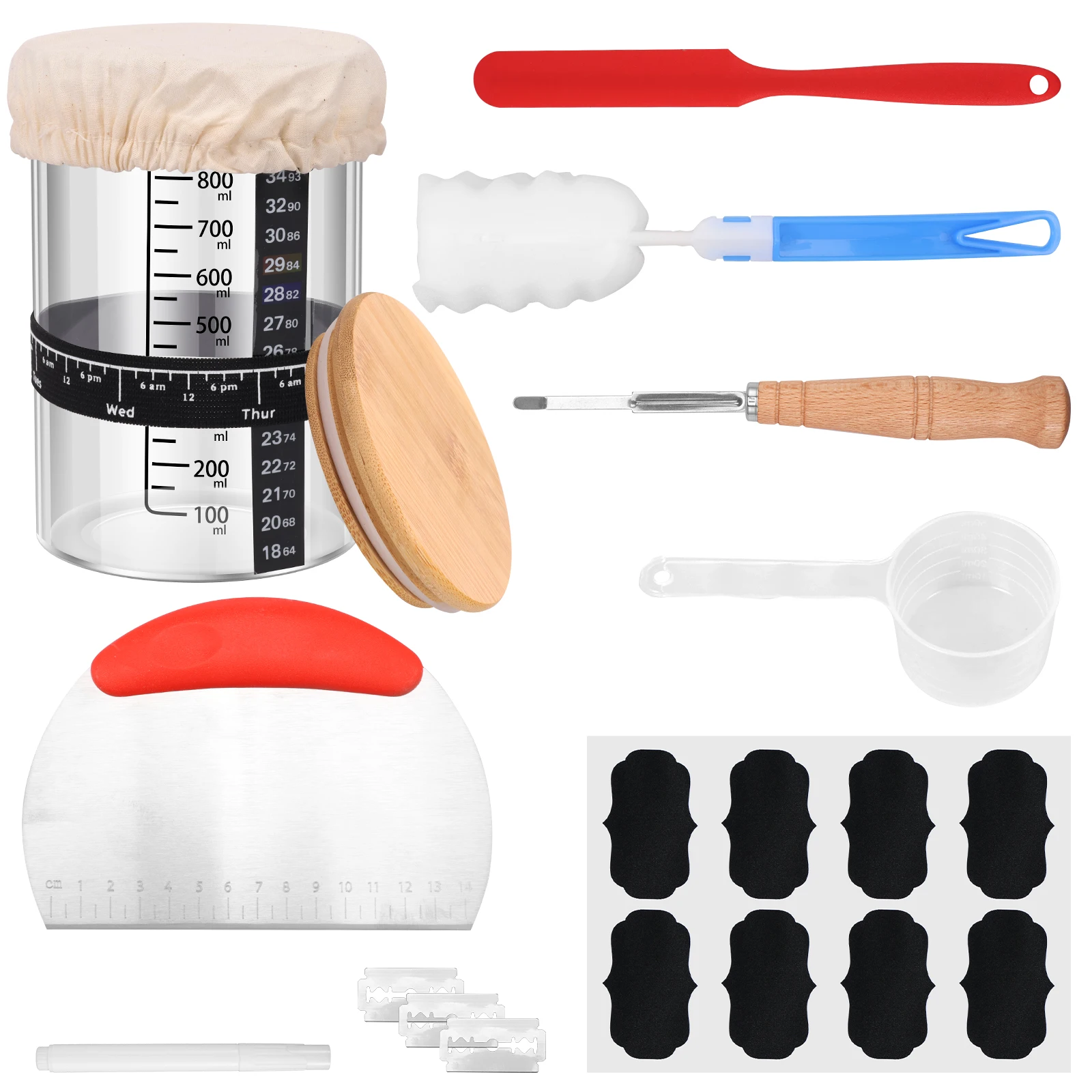 

11Pcs Glass Sourdough Starter Kit Heat Resistant Sourdough Starter Jar with Scale Large Capacity Sour Dough Container for Home