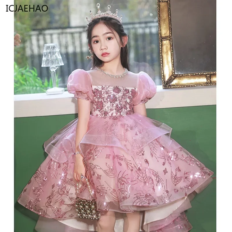 2025 Children's Tutu Dress New Spring Summer Matching Super Fairy Flower Girl's Wedding Birthday Host Princess Clothes