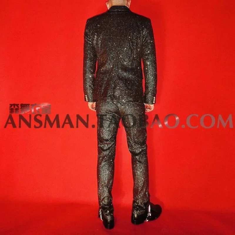 한국 신상 재킷 남성 웨딩 정장 나이트클럽 바 남성 가수 플래시 블랙 골드 블레이저 수트 무대 의상 슬림핏 남성 바지