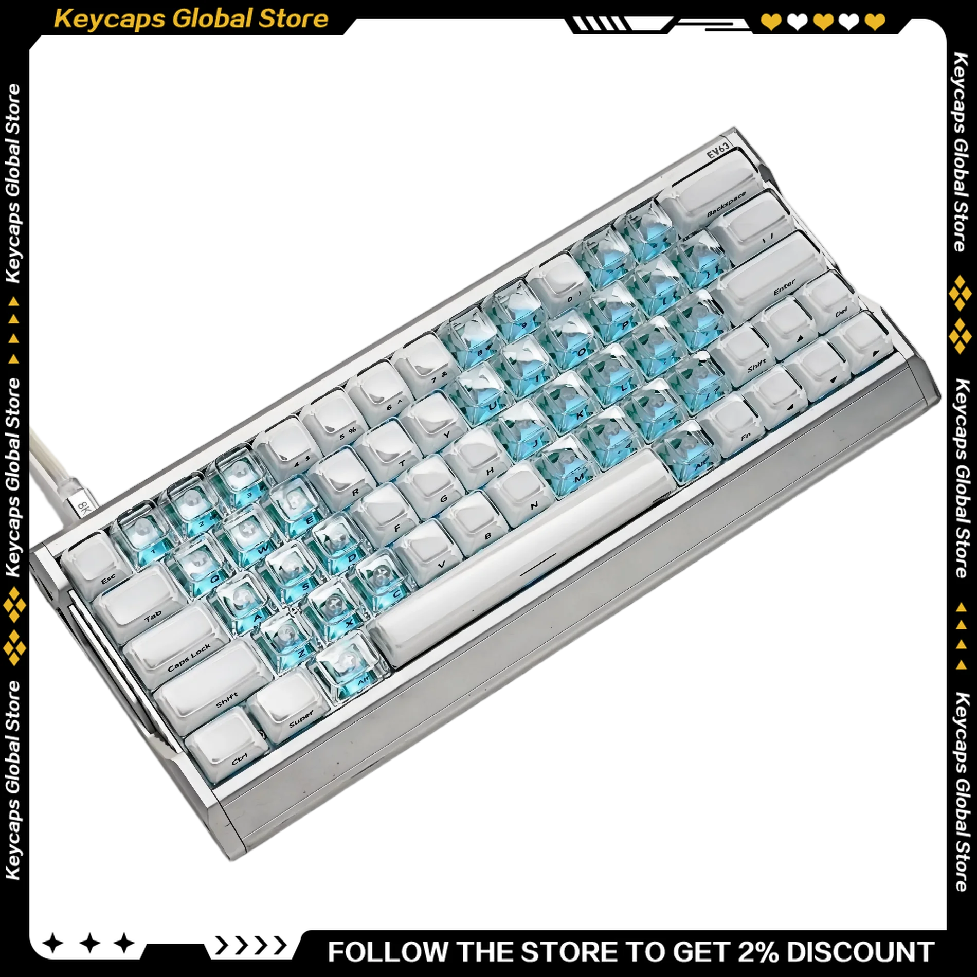 West Lake Water 2.0 MDA Profile Crystal Jelly Transparent Keycap DIY Backlit Custom Pc Gaming Classic Suit Suit Anime ESC Gifts