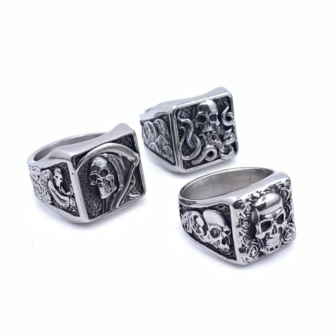 

Personalized Retro Death Gothic Rose Skull Head Men's for Stainless Steel Ring Size 7-13