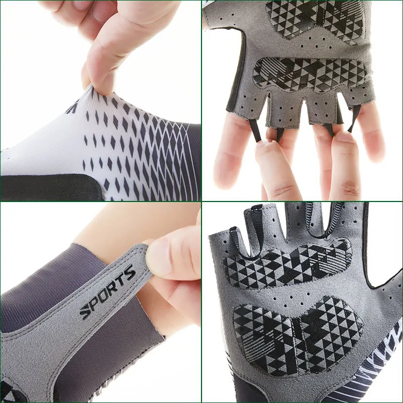 

Summer cycling sports, anti slip, sun protection, breathable outdoor fishing half finger bicycle gloves