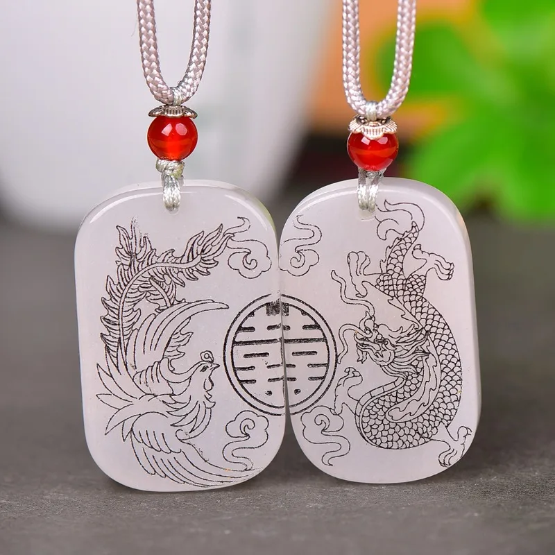 

Natural High Ice Exquisite Gold Silk Jade Couple Brand Pendant Necklace