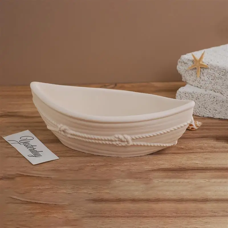 Silicone Candle Vessel Mold Oval Bowl Boat Jar with Hemp Rope Pattern for Epoxy Resin Storage Tray Container Plaster Mould