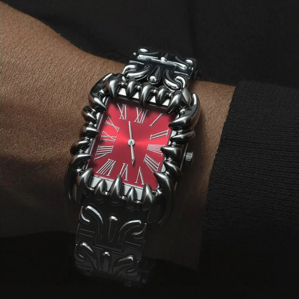 

Retro Creative Unique Quartz Watches Men Square Y2k Vintage Case Black Demon Claw Design Alabaster Industries Male Clock Relogio