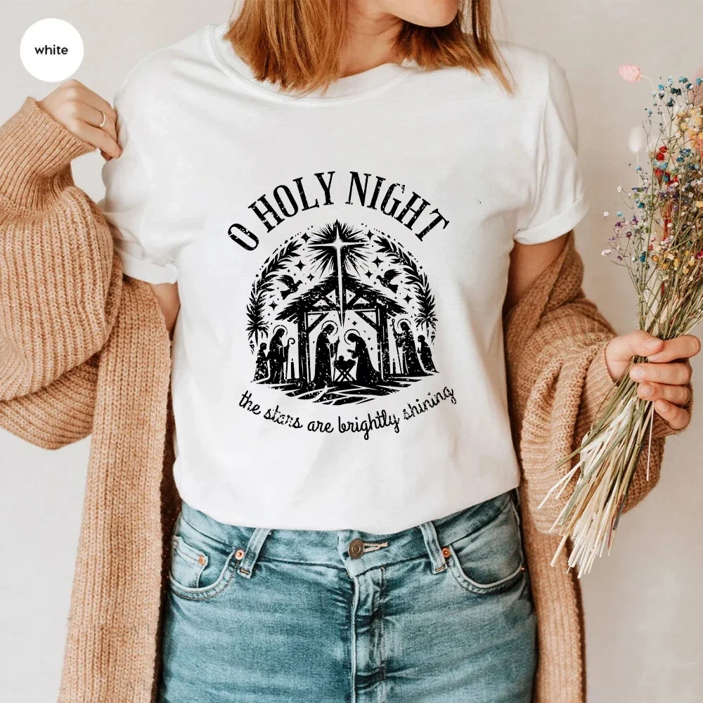 

Nativity Scene Printed Christian Christmas T-shirt Nativity T-shirt Christmas Round Neck Short Sleeve Women's T-shirt