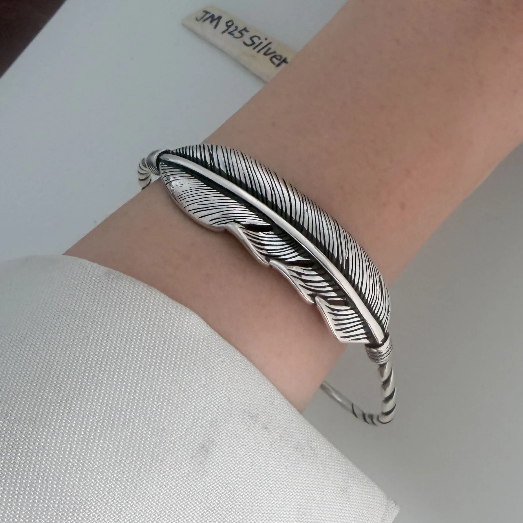 925 Sterling Silver Bracelets for Women Men String Accessories Retro Feather Shape Pattern Pendant Party Jewelry Gift
