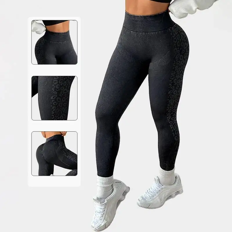 

Yoga Pants Seamless Gym Sport High Waist Non Slip Fiess Leopard Print Leggings Workout Clothes Tights Women