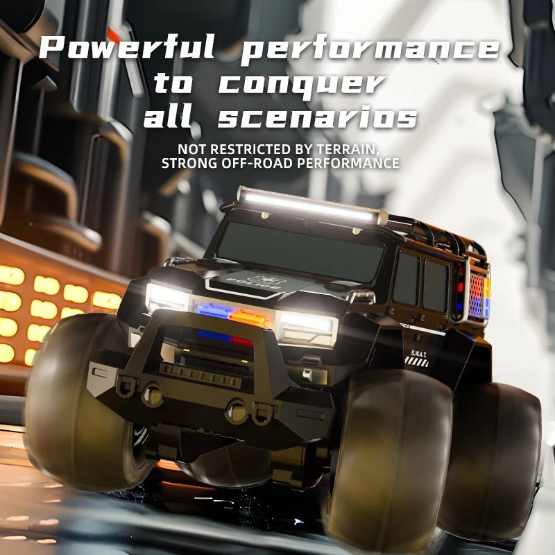 Amphibious remote-controlled off-road vehicle, waterproof charging, four-way lighting, police car, children's racing gift