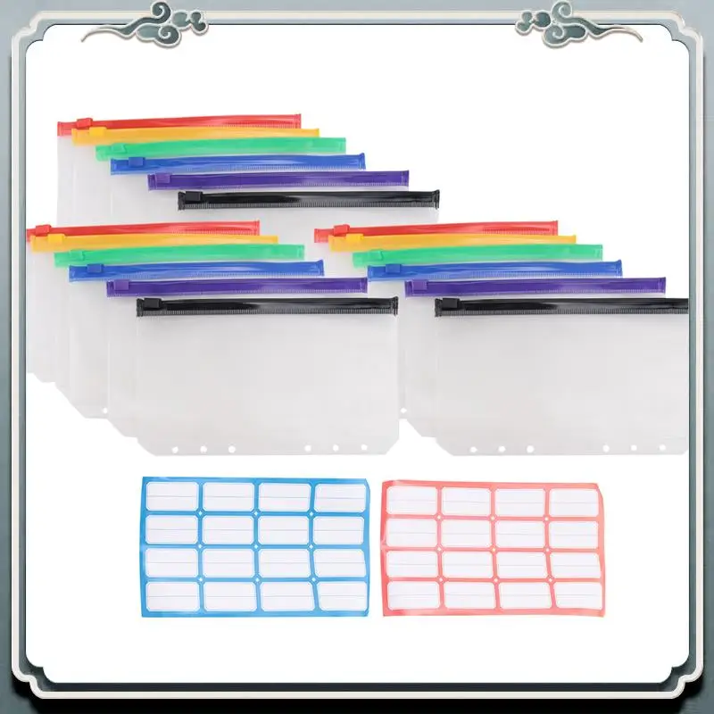 

Premium A6 Budget Binder Pockets With Zipper, Clear 6 Holes Cash Envelopes Folder,PVC Money Coupon Organizer Loose Leaf Bags