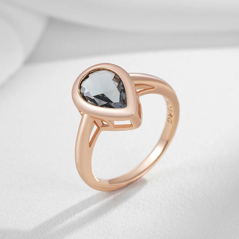 Kinel Hot Grey Crystal Water Drop Rings For Women Fashion 585 Rose Gold Color With Natural Zircon High Quality Daily Jewelry