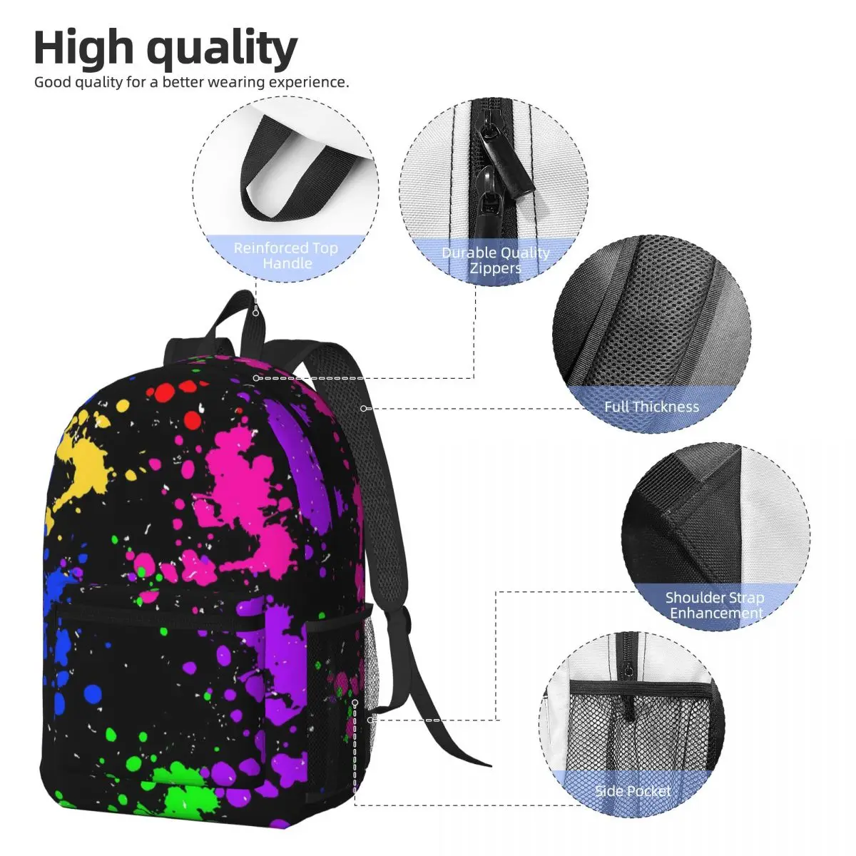 Colorful Graffiti Splatter Print Backpack Boys Girls BookBag Children School Bag Computer Shoulder Bags for Men Women