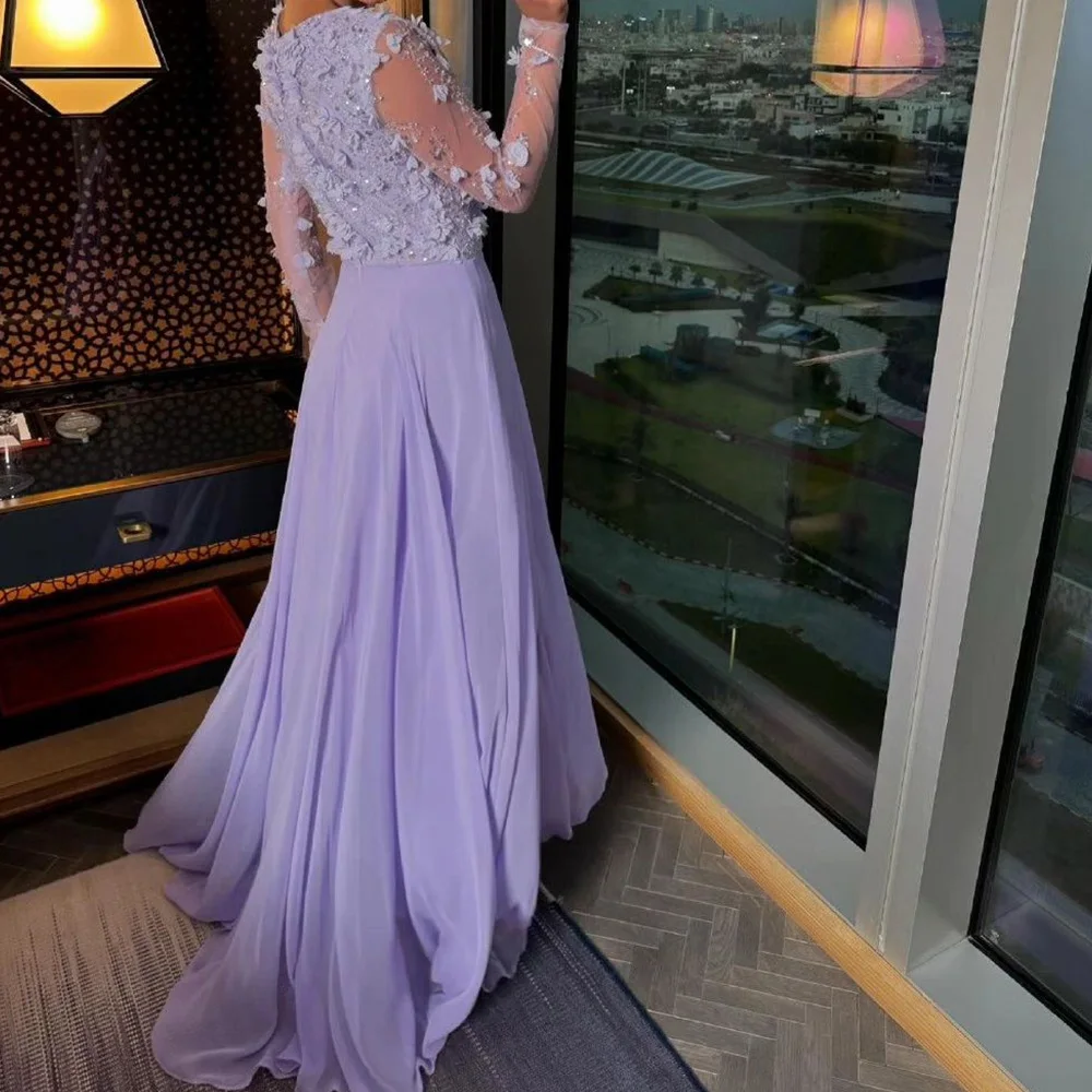 Customized High Quality Graceful Chiffon A-Line Flowers Sequined Evening Dress Temperament  Floor Length vestidos para mujer