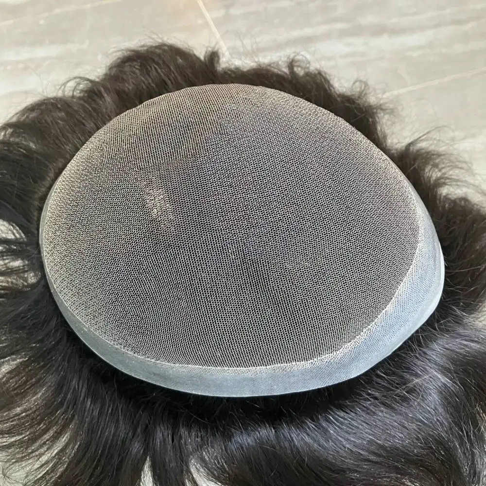 Парик Toupee из 100% человеческих волос для мужчин, дышащая сетка и мягкий мужской капиллярный протез из искусственной кожи, естественная линия волос, мужской парик, сменная система