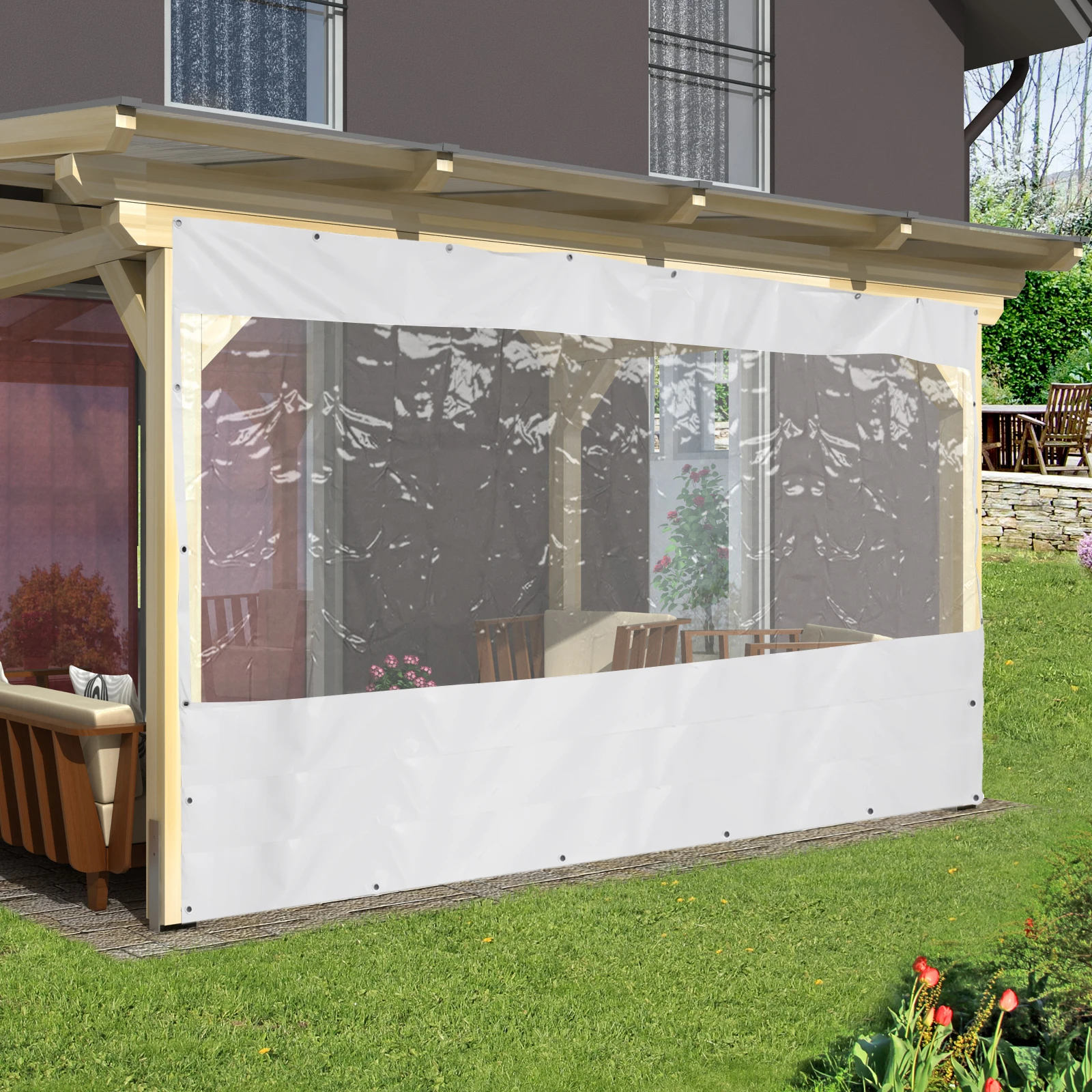 

PVC Outdoor Transparent Waterproof Fabric with Metal Holes Transparent PVC Waterproof Tarp